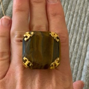 Tory Burch gold and brown statement ring